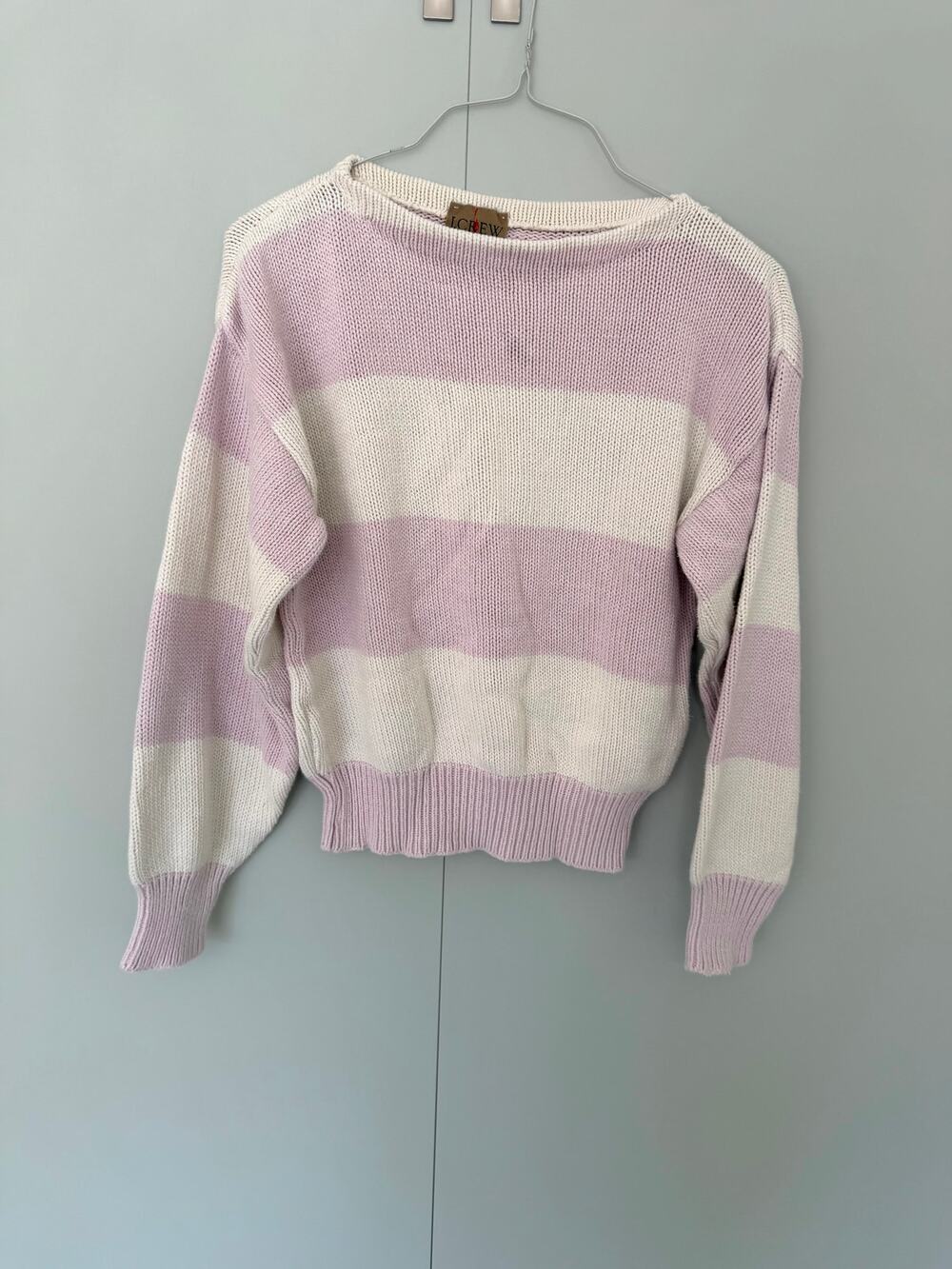 J.CREW Vintage 80s 90s Long Sleeve Knit Stripe Sweater in Lavender White